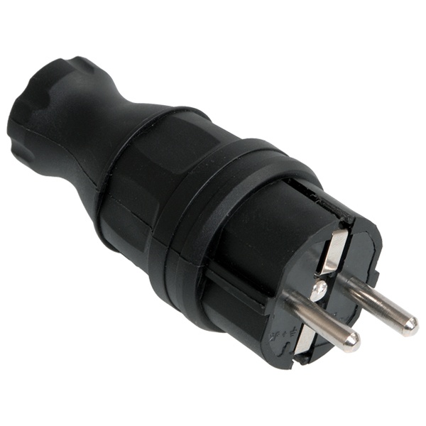 Вилка с заземлением ИЭК Омега ВБп3-1-0м 2Р+Е 16А прямая каучук IP44 черная