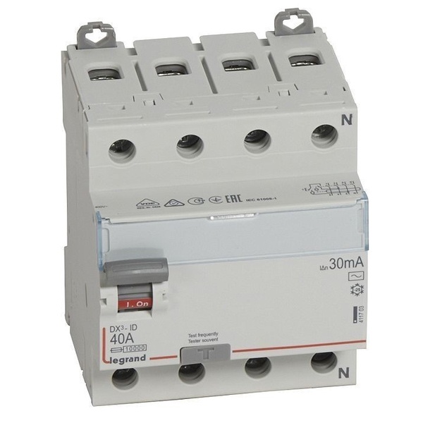 УЗО Legrand DX3 ВДТ 4П 40А 30мА тип AC (ВДТ)
