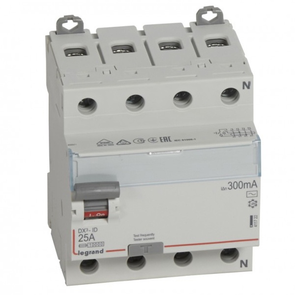 УЗО Legrand DX3 ВДТ 4П 25А 300мА тип AC (ВДТ)