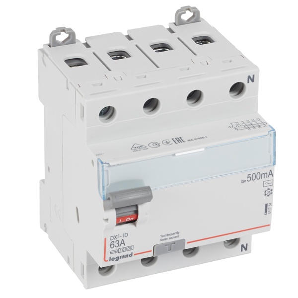 УЗО Legrand DX3 ВДТ 4П 63А 500мА тип AC (ВДТ)