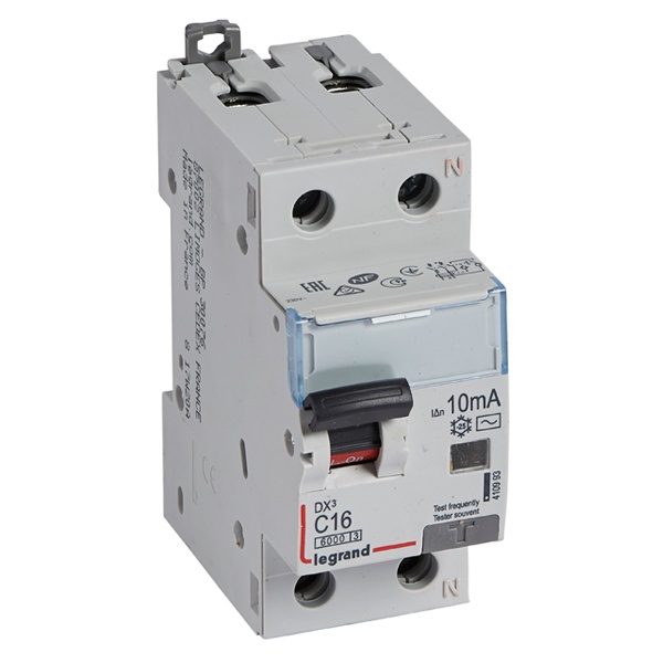 Дифференциальный автомат Legrand 1P+N C16A 10мА тип AC однофазный электромеханический 6кА DX3 (дифавтомат, АВДТ)
