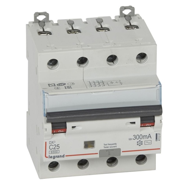 Дифференциальный автомат Legrand 4P C25A 300мА тип AC трехфазный электромеханический 6кА DX3 (дифавтомат, АВДТ)