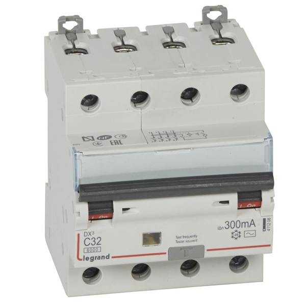 Дифференциальный автомат Legrand 4P C32A 300мА тип AC трехфазный электромеханический 6кА DX3 (дифавтомат, АВДТ)