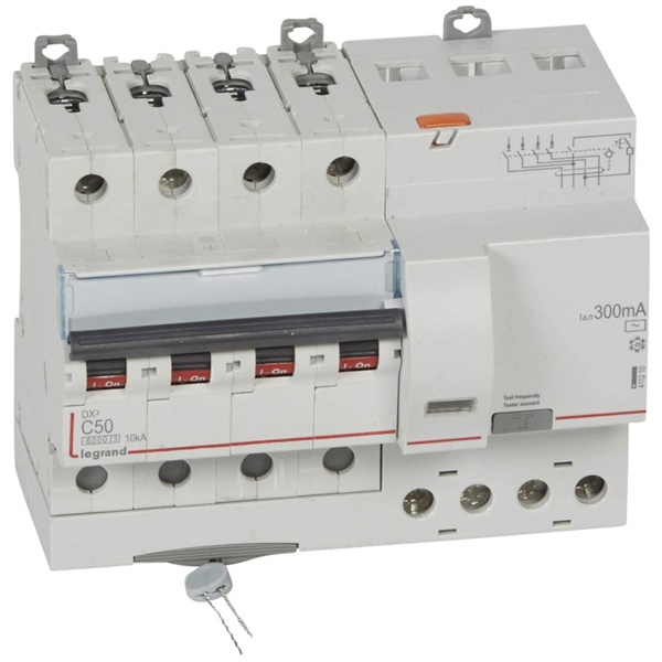 Дифференциальный автомат Legrand 4P C50A 300мА тип AC трехфазный электромеханический 6кА DX3 (дифавтомат, АВДТ)