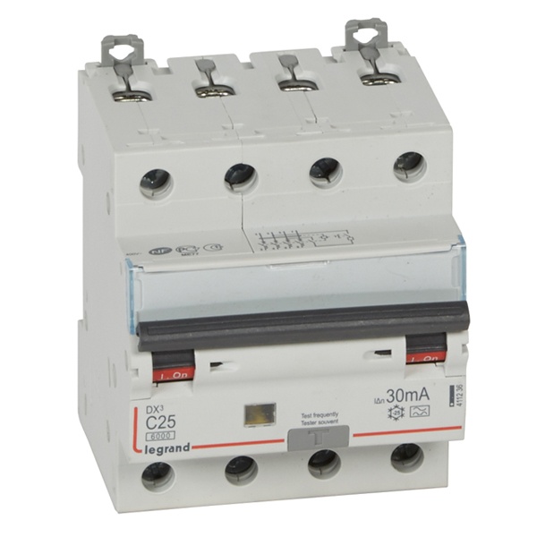 Дифференциальный автомат Legrand 4P C25A 30мА тип A трехфазный электромеханический 6кА DX3 (дифавтомат, АВДТ)