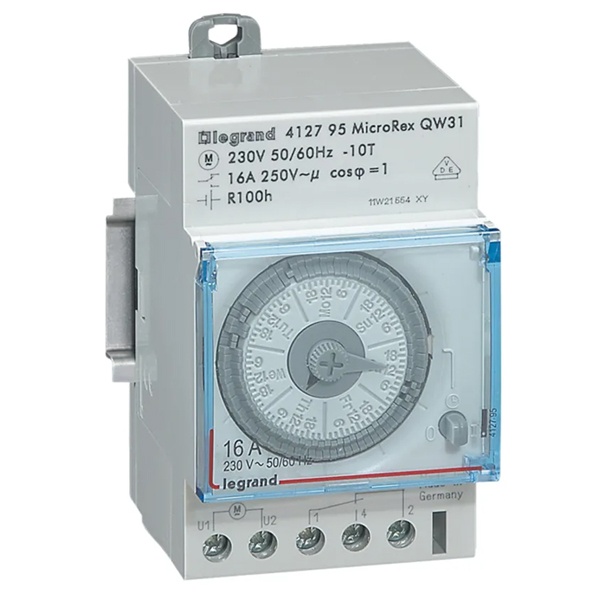 Недельный таймер аналоговый горизонтальная шкала 230В 1НО/НЗ 16А резервное питание на 100ч. 3 модуля