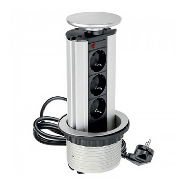 Блок розеточный выдвижной Экопласт на 3 розетки 45х45мм в комплекте: розетки, сетевой кабель, вилка