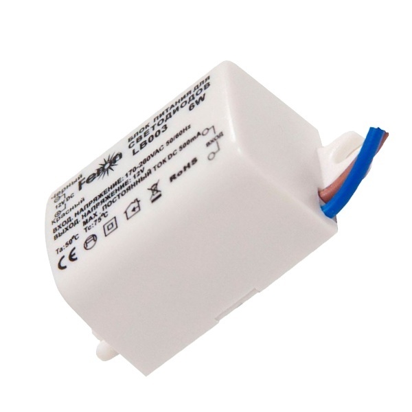 Блок питания Feron LB003 6W 12V IP20 для светодиодной ленты 46х26х20мм