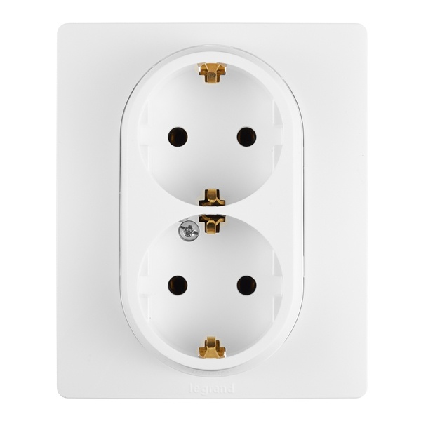 Розетка Legrand Etika двойная с заземлением, винтовой зажим, белая
