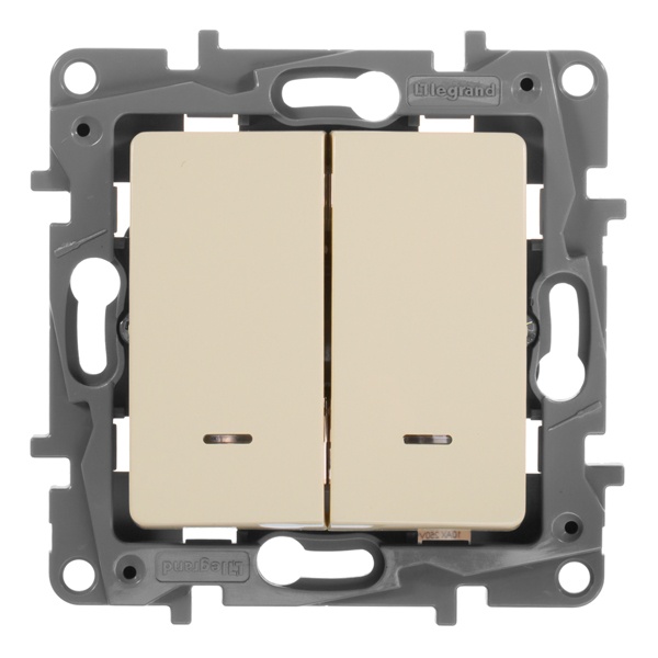 Выключатель двухклавишный с подсветкой Legrand Etika слоновая кость (бежевый)