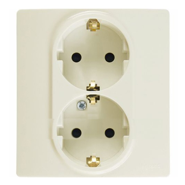 Розетка Legrand Etika Plus двойная с заземлением, самозажимные клеммы, слоновая кость (бежевый)