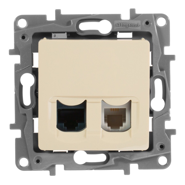 Розетка телефон+компьютер Legrand Etika RJ11+RJ45 Cat5 UTP, слоновая кость (бежевый)