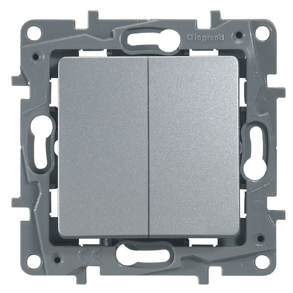 Переключатель двухклавишный Legrand Etika Plus алюминий