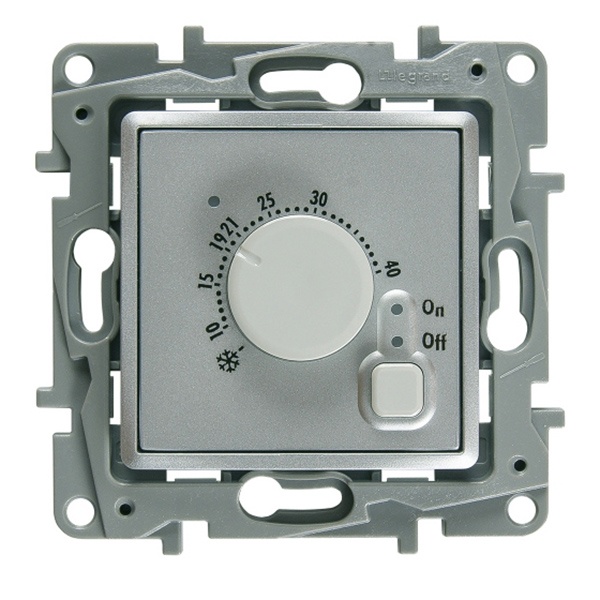 Термостат Legrand Etika для теплых полов с датчиком пола, алюминий
