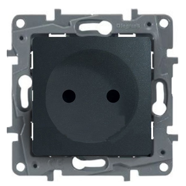 Розетка Legrand Etika Plus со шторками без заземления, винтовой зажим, антрацит