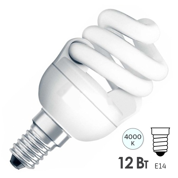 Лампа энергосберегающая Osram Micro Twist 12W/840 E14 спираль холодно-белая