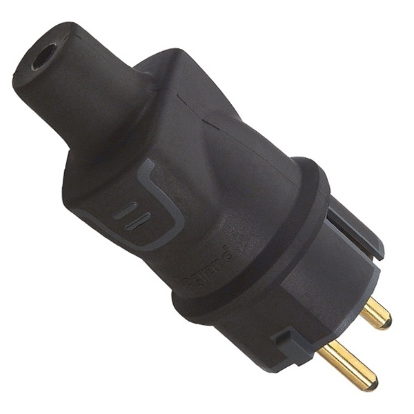 Вилка Legrand с заземлением IP44 16А в резиновом корпусе черная