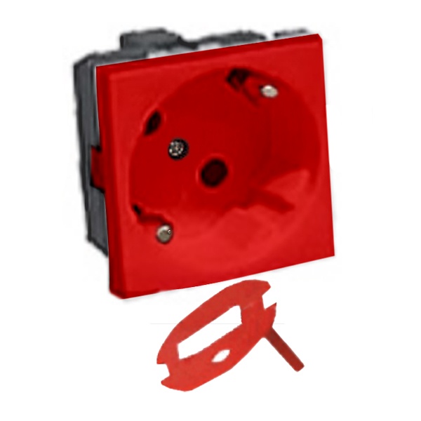 Розетка Экопласт 45° с ключом (в комлекте) с заземлением LK45, со шторками глянцевая красная