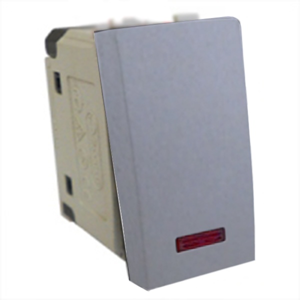 Выключатель с подсветкой Экопласт 45х22,5 мм LK45 16A, 250B серебристый металлик