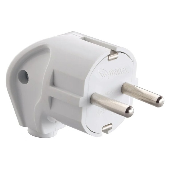 Вилка с заземлением Makel 2P+E 16А угловая белая