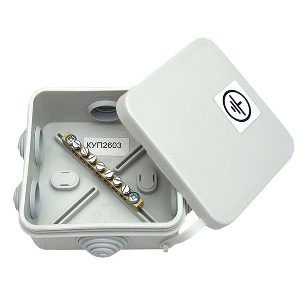 Коробка уравнивания потенциалов Hegel 85х85х40 мм ОП с шиной на 7 зажимов