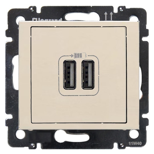Розетка 2-ая USB зарядка 2400mA тип А-A Legrand Valena слоновая кость (бежевый)