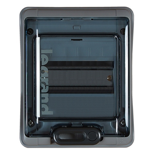 Щиток накладной Plexo на 6 модулей с шинами N+PE с прозрачной дверью IP65