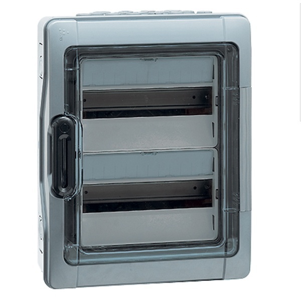 Шкаф накладной Plexo на 24 (2х12) модуля с шинами N+PE с прозрачной дверью IP65