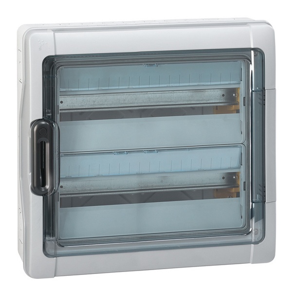 Шкаф накладной Plexo на 36 (2х18) модулей с шинами N+PE с прозрачной дверью IP65