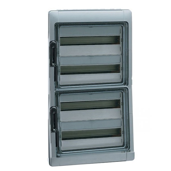 Шкаф накладной Plexo на 72 (4х18) модуля с шинами N+PE с прозрачной дверью IP65