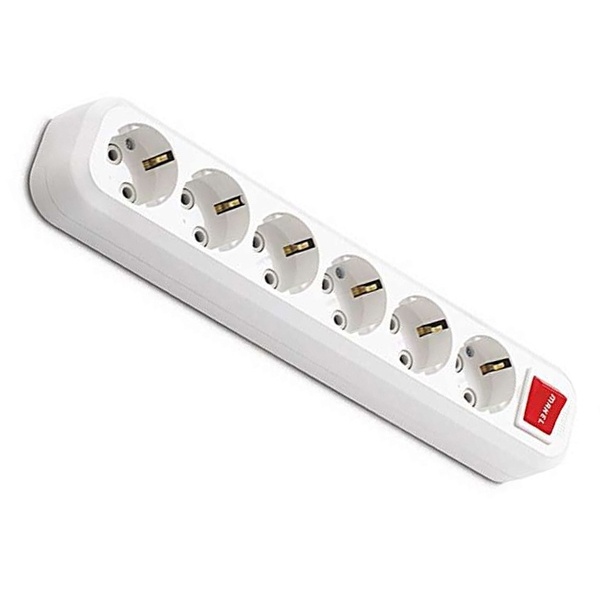 Колодка электрическая Makel на 6 розеток 16А с заземлением и выключателем белая