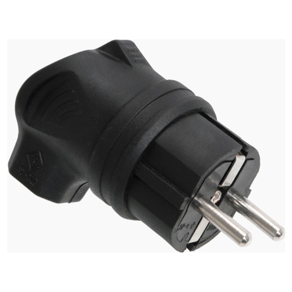 Вилка с заземлением ИЭК Омега ВБу3-1-0м 2Р+Е 16А угловая каучук IP44 черная