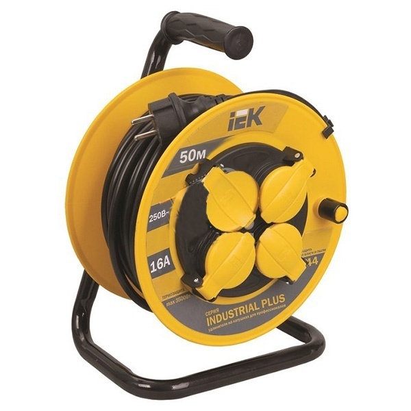 Удлинитель на катушке ИЭК Industrial plus 50м 3х1,5мм 16А IP44 4 розетки с термозащитой