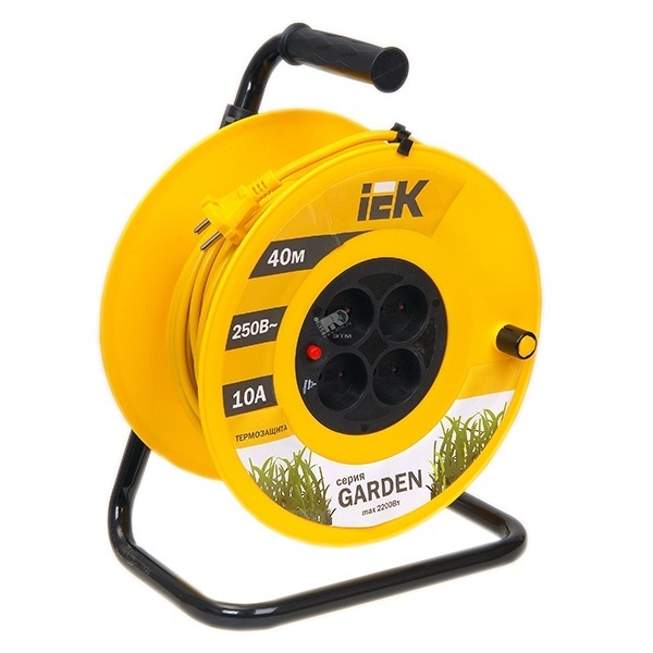 Удлинитель на катушке ИЭК Garden 40м 2х1,0мм 10А 4 розетки с термозащитой