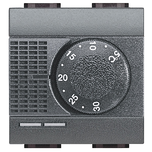 Термостат механический с датчиком теплого пола 2А 2 модуля LivingLight Антрацит