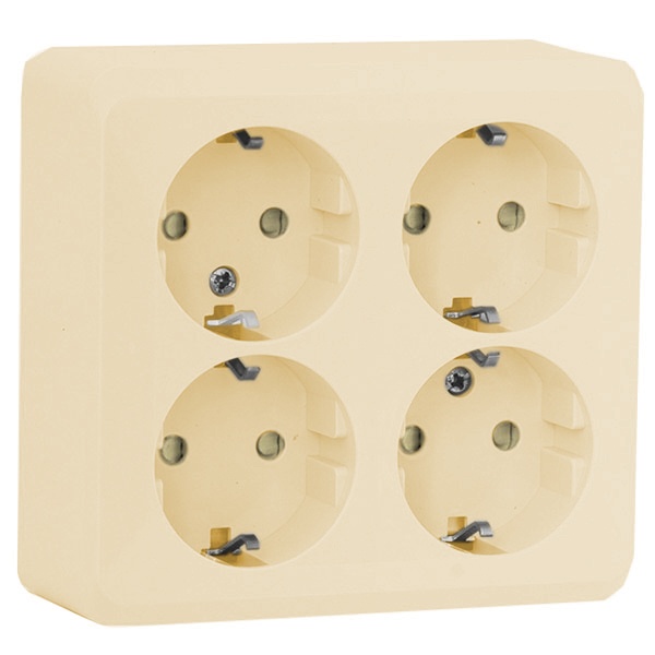 Накладная розетка четверная с заземлением со шторками SE Этюд кремовая