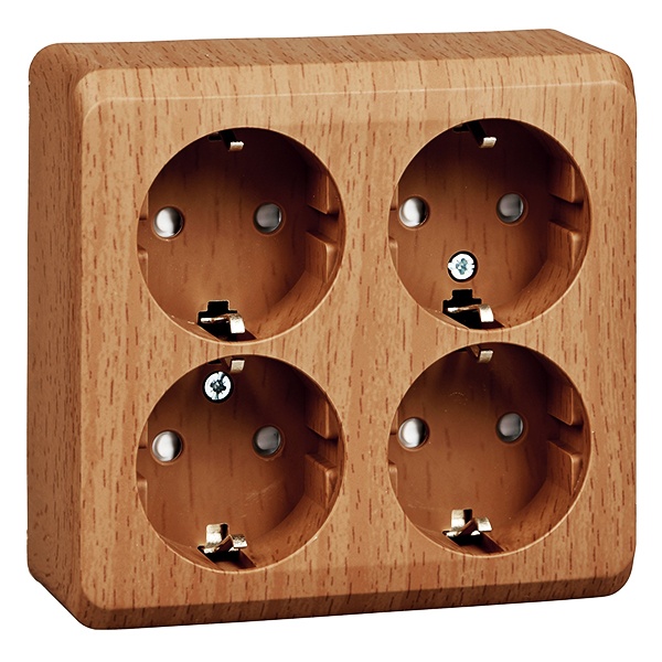 Накладная розетка четверная с заземлением со шторками SE Этюд темный бук