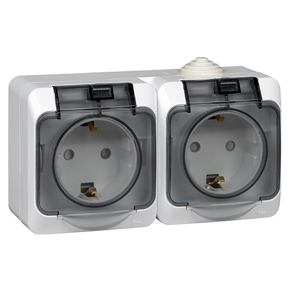 Блок из двух розеток с/з SE Этюд IP44 белый