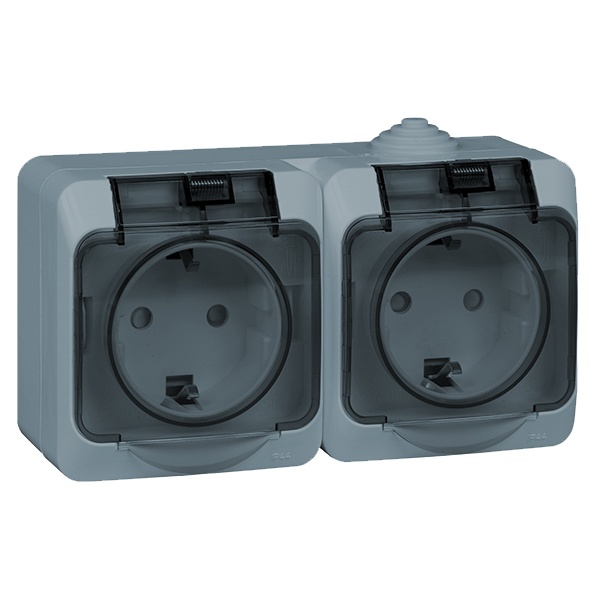 Блок из двух розеток с/з SE Этюд IP44 серый