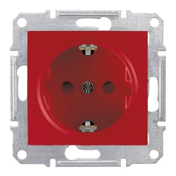 Розетка 2Р+Е со шторками Sedna красная