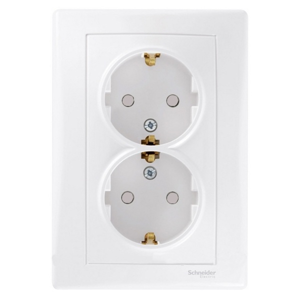 Розетка двойная 2Р+Е со шторками Sedna белая
