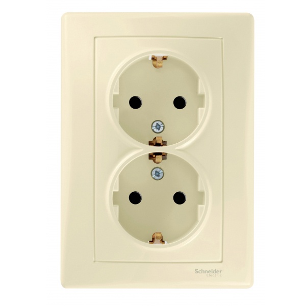 Розетка двойная 2Р+Е со шторками Sedna бежевый