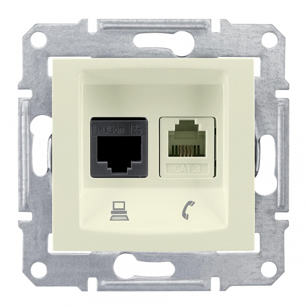 Телефонная+компьютерная розетка кат 5е UTP Sedna, бежевый