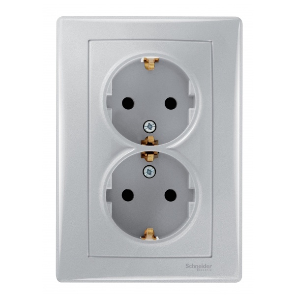 Розетка двойная 2П+Е Sedna алюминий