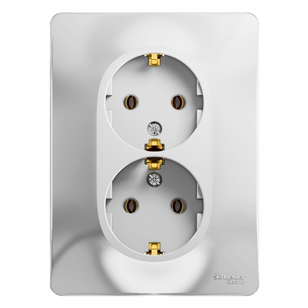 Розетка двойная с заземлением SE Glossa 16А в сборе, белый