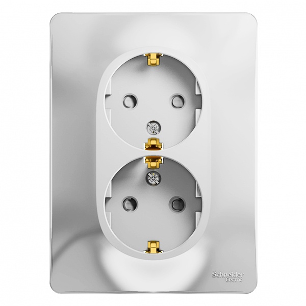 Розетка двойная с заземлением со шторками SE Glossa 16А в сборе, белый