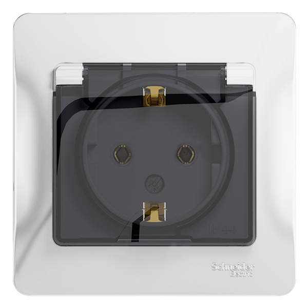 Розетка с заземлением со шторками с крышкой SE Glossa 16А IP20 в сборе, белый
