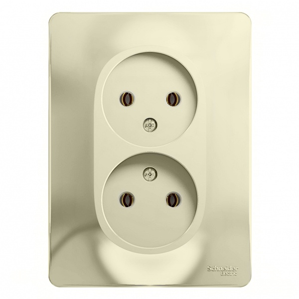 Розетка двойная без заземления SE Glossa16А в сборе, бежевый