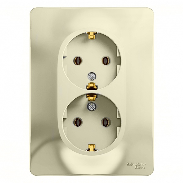 Розетка двойная с заземлением SE Glossa 16А в сборе, бежевый