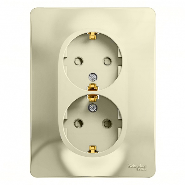Розетка двойная с заземлением со шторками SE Glossa 16А в сборе, бежевый